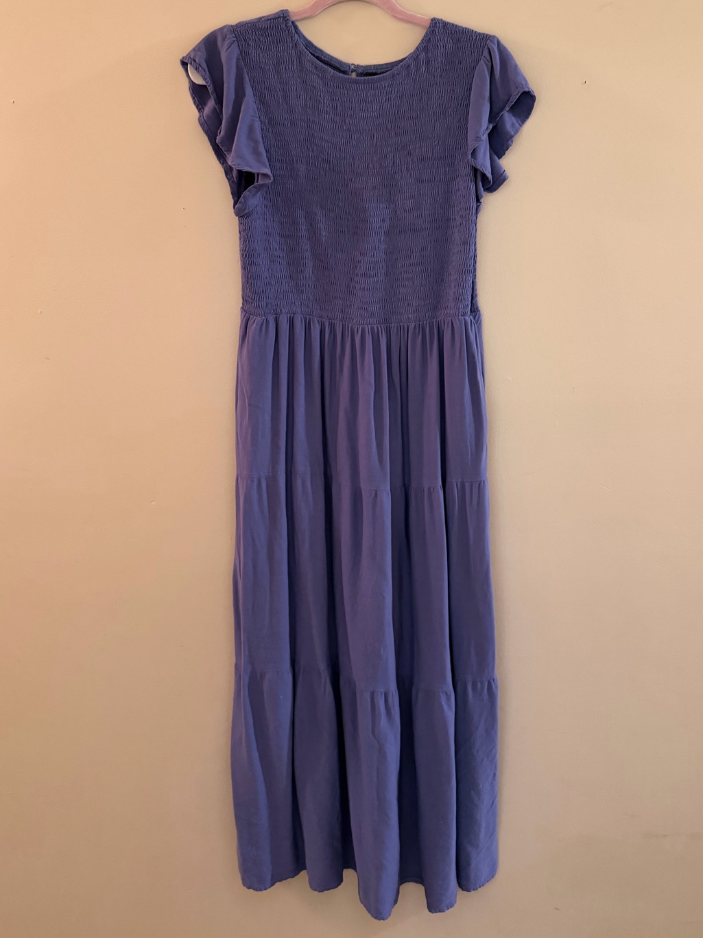 Zesica Navy Blue Smocked Short Sleeve Dress Size Large Lightweight Summer- G
